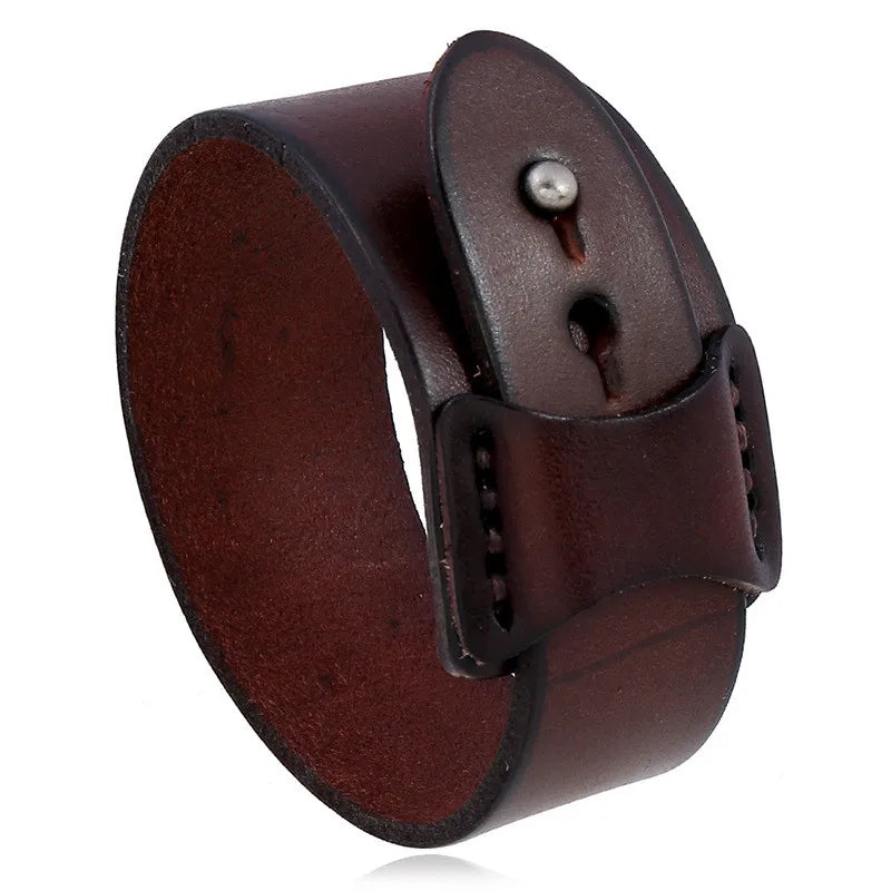 ZORCVENS Vintage Irregular Genuine Leather Bracelet - Unisex Wide Brown Cuff Wrap Punk Wristband