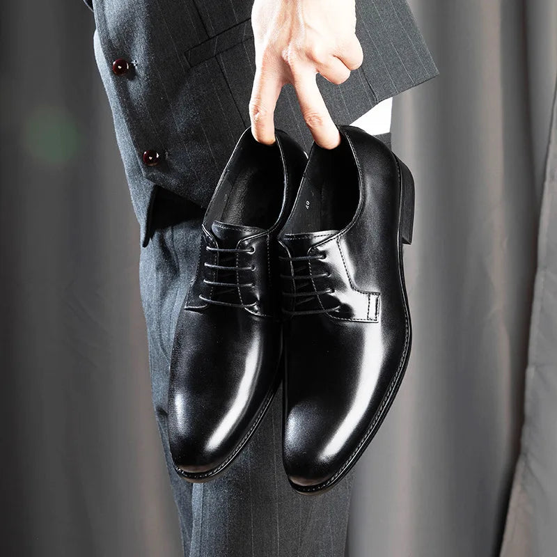 Luxury Men's Genuine Leather Upper PU Lining Pointed Toe Oxford Shoes for Office & Career Breathable Lightweight Wedding Shoes