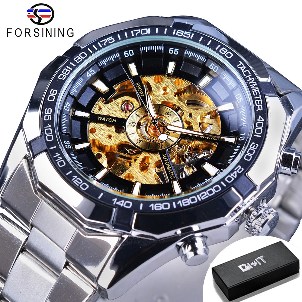 Luxury Skeleton Mechanical Watch - Stainless Steel Automatic Timepiece
