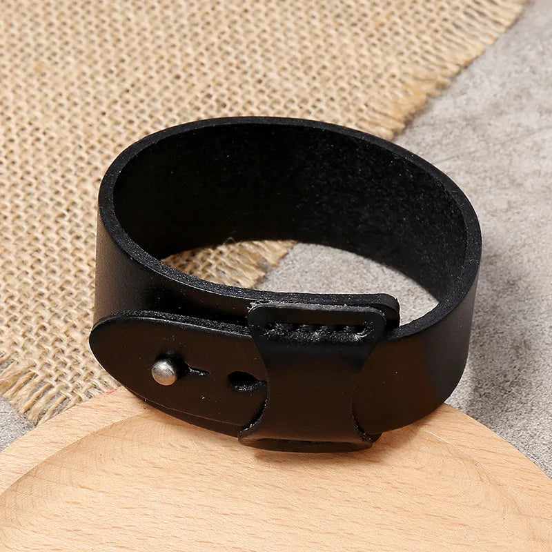 ZORCVENS Vintage Irregular Genuine Leather Bracelet - Unisex Wide Brown Cuff Wrap Punk Wristband