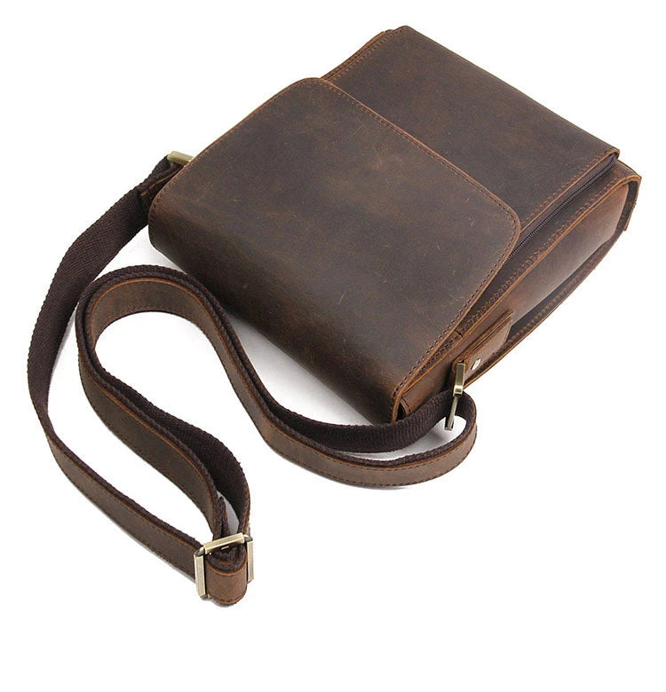 Men's Genuine Leather Crossbody Messenger Bag Business Cow Leather Sling Bag Travel Small Briefcase