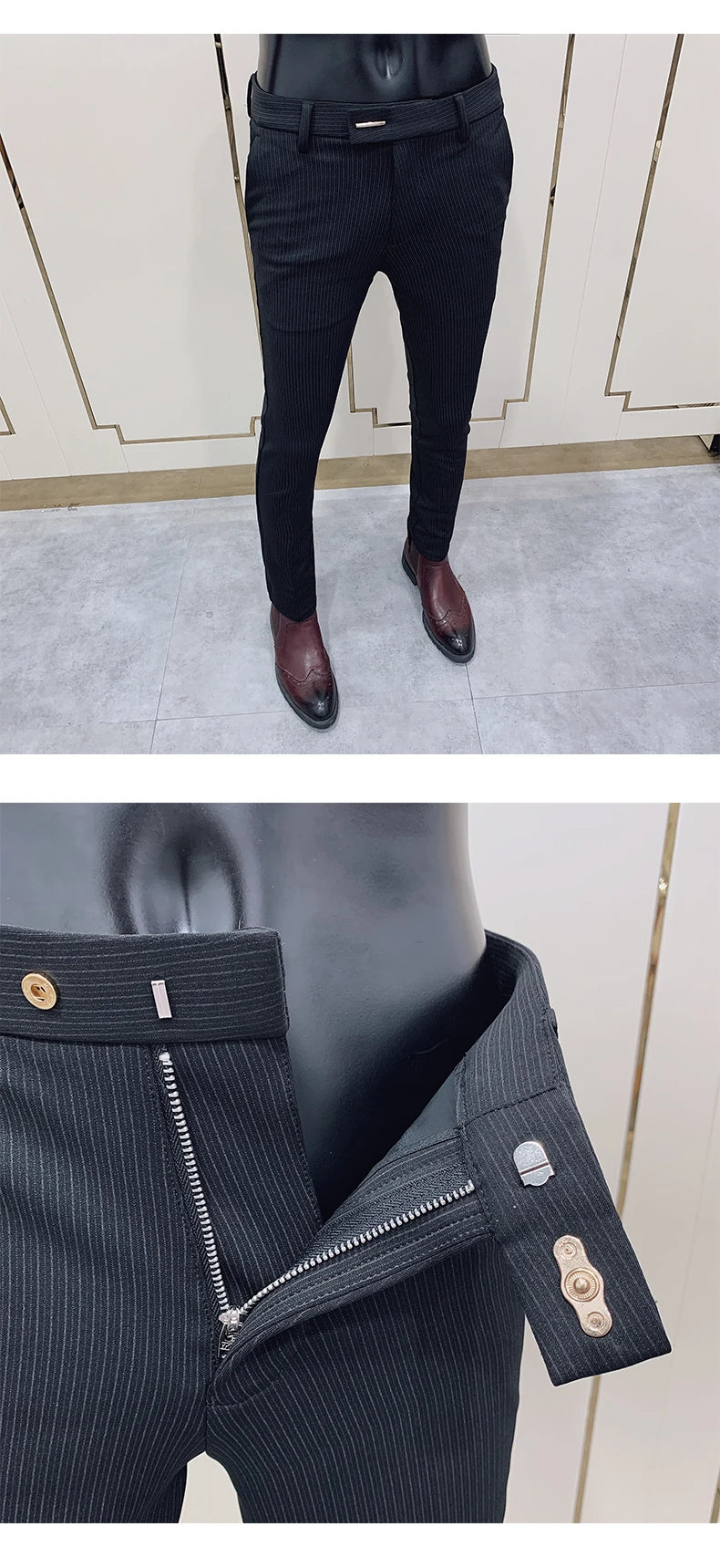 Striped Suit Elegant Office Business Slim Fit Dress Ankle Trousers