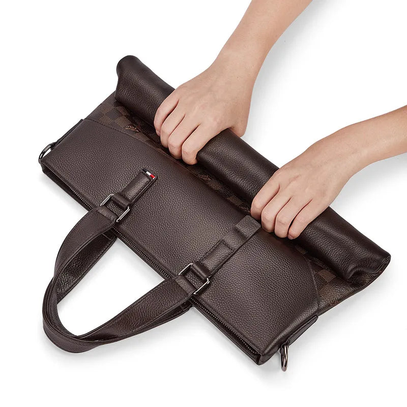 Hot Sale Men's Retro Fashion Briefcase Genuine Leather Business Handbag with OEM Black Laptop Bag
