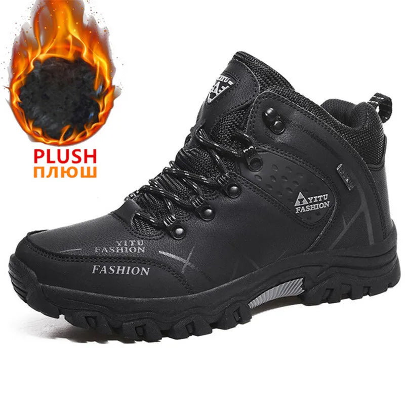 Men's Waterproof Winter Snow Boots - Insulated Leather Hiking Boots