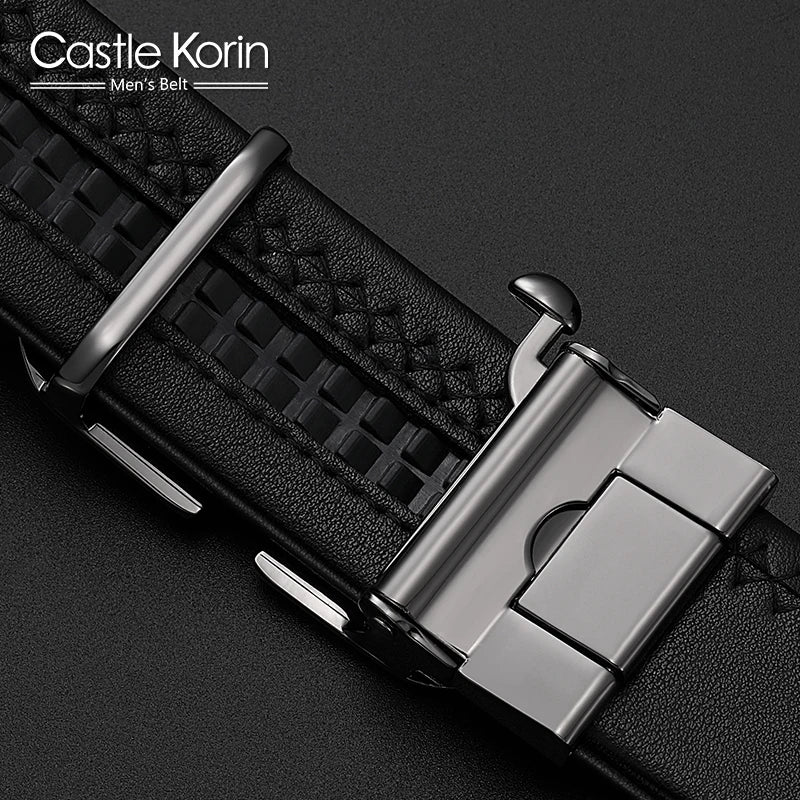 Men's Genuine Cowhide Leather Belt with Automatic Alloy Buckle