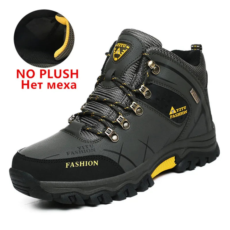 Men's Waterproof Winter Snow Boots - Insulated Leather Hiking Boots
