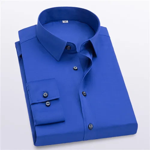 2026 New Men's Formal Dress Shirt,White Black Blue Long Sleeve Shirts, Business Slim Fit Camisa Male Chemise Red Purple