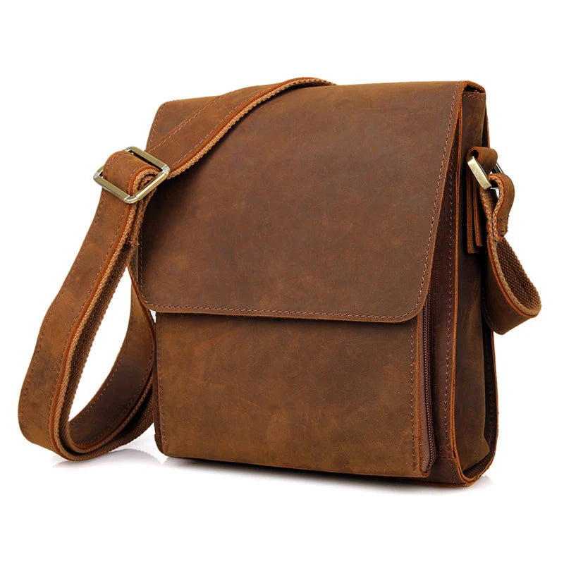 Men's Genuine Leather Crossbody Messenger Bag Business Cow Leather Sling Bag Travel Small Briefcase