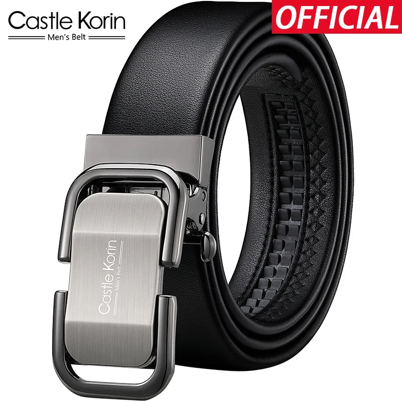 Men's Genuine Cowhide Leather Belt with Automatic Alloy Buckle