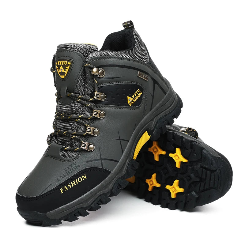 Men's Waterproof Winter Snow Boots - Insulated Leather Hiking Boots