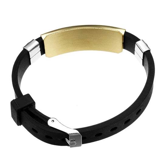 YYWCN Explosion Models Fashion Wristband Black Punk Rubber Silicone Stainless Steel Bracelet - Mood Tracker