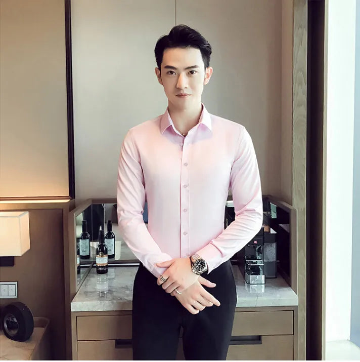 2026 New Men's Formal Dress Shirt,White Black Blue Long Sleeve Shirts, Business Slim Fit Camisa Male Chemise Red Purple