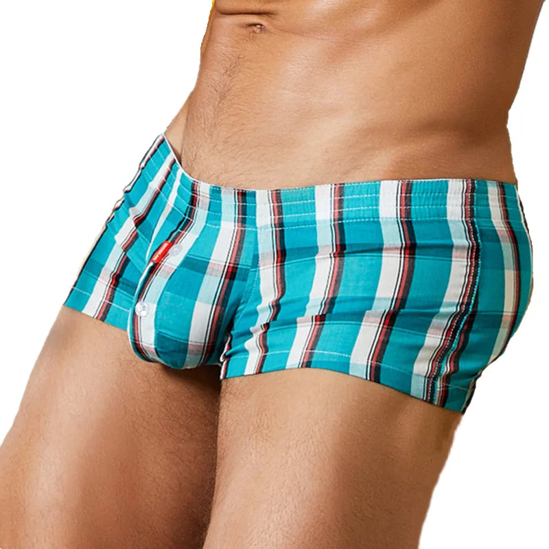 Men's Cotton Boxer Shorts - Plaid & Dot Pattern Lounge Underwear