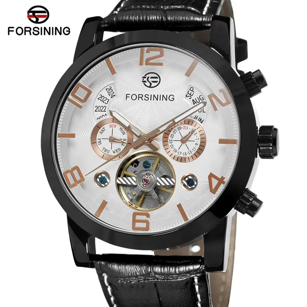 FORSINING 165 Friendship New Mens Mechanical Watch Best Genuine Leather Band Big Numbers Date Display Tourbillion Auto Watch