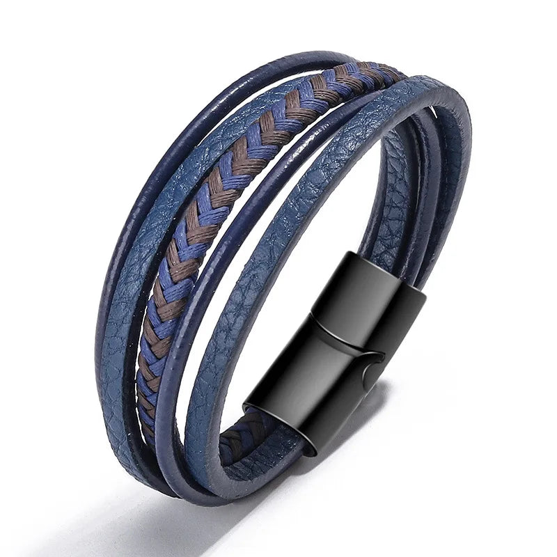 Trendy Genuine Leather Bracelets Men Stainless Steel Multilayer Braided Rope Bracelets for Male Female Bracelets Jewelry for Man