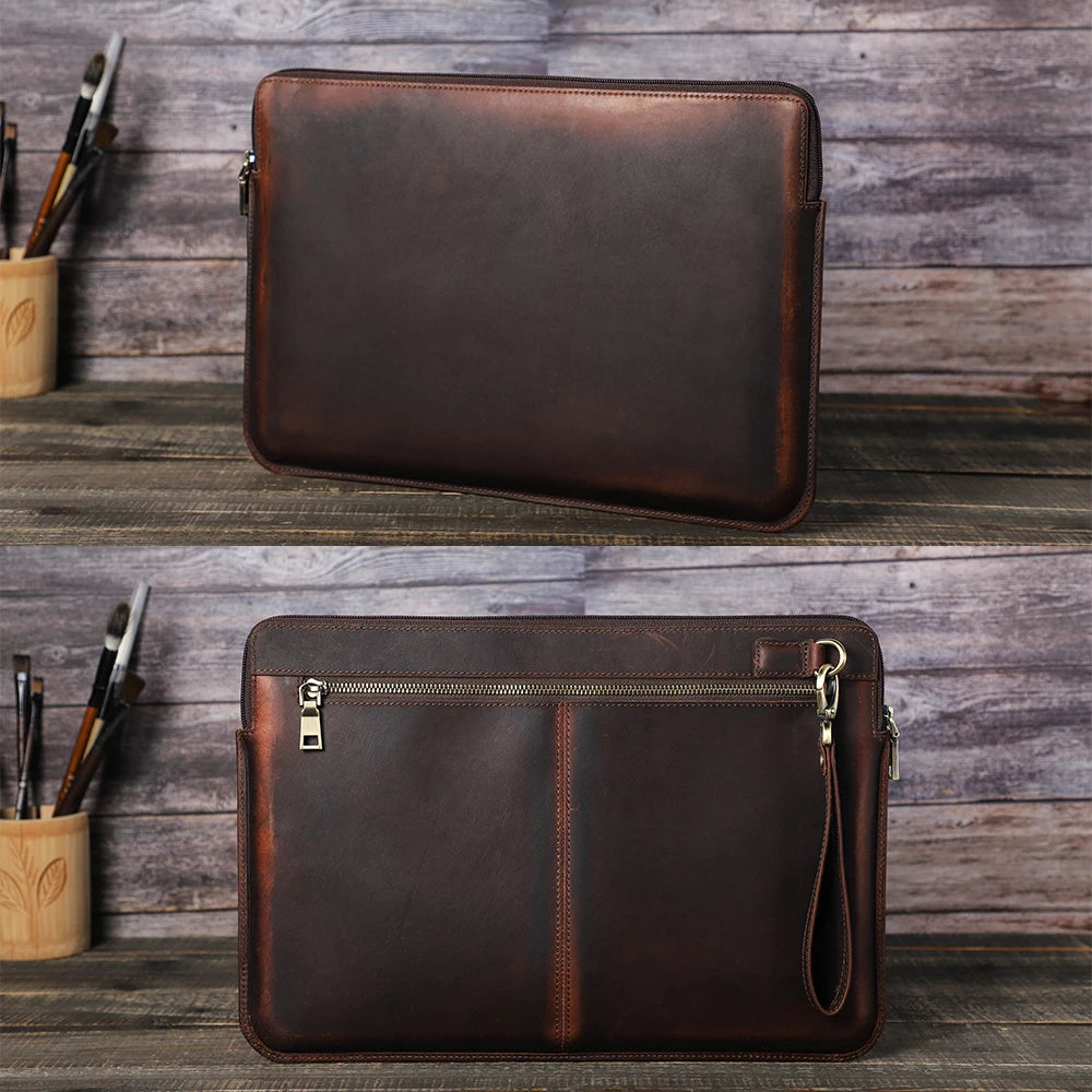 Genuine Leather Notebook Laptop Carry Sleeve Bag CONTACTS FAMILY 15 16 Inch MacBook Pro Air Cover Family Genuine Leather