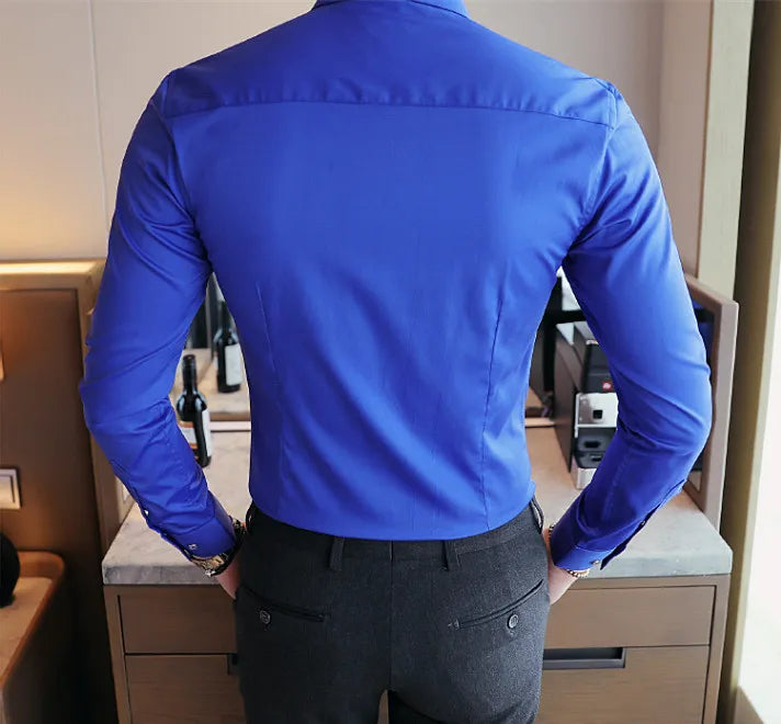 2026 New Men's Formal Dress Shirt,White Black Blue Long Sleeve Shirts, Business Slim Fit Camisa Male Chemise Red Purple