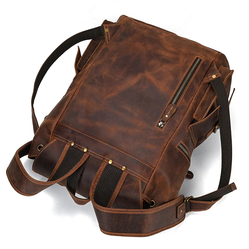Luufan Vintage Fashion Men's Leather Backpack Genuine Leather Laptop Backpacks Real Cowhide Daypack Men's Leather Bagpack