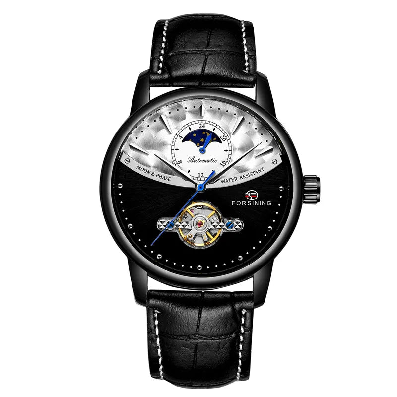 Forsining 8179 Classic Blue Moon Phase Mechanical Watches Automatic Tourbillon Men's Genuine Leather Watch Relogio Masculino