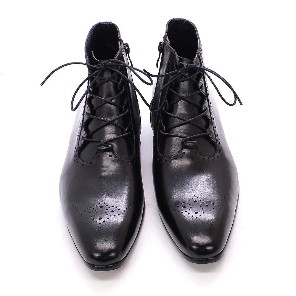New Arrivals Fashion Men Cowhide Martin Ankle & Bootie Pointed Handmade Genuine Leather Boots Lace-up for Men Martin Boots