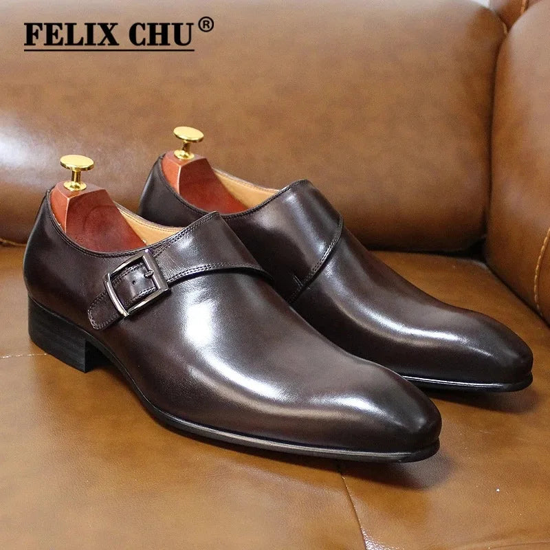 027-318 High Quality Handmade Genuine Leather Shoes Men Single Button Slip-On Handmade Dress Shoes Oxfords Loafer Party Shoes