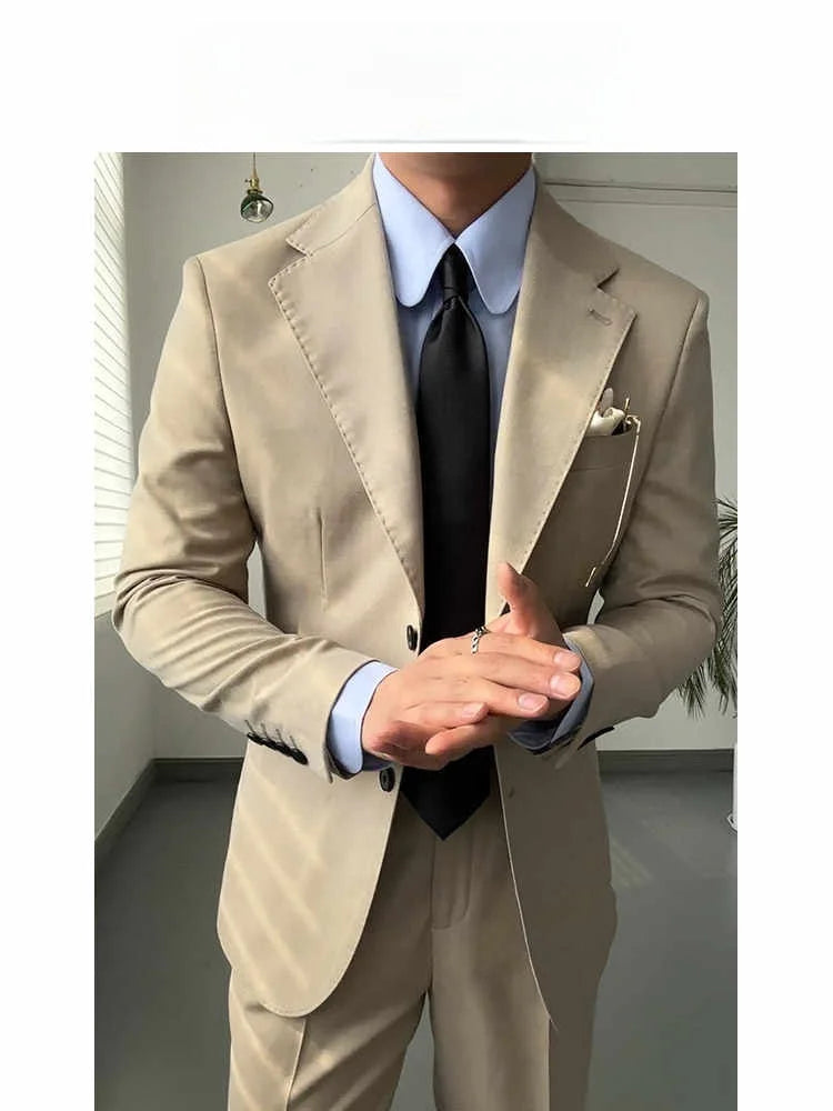Men's Elegant Blue Long Sleeve Shirt Retro-Styled Fashionable Formal Rounded Collar Summer Business Dress Four Thousand