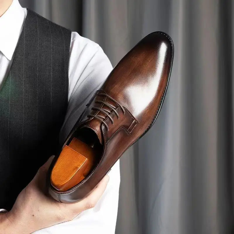 Luxury Men's Genuine Leather Upper PU Lining Pointed Toe Oxford Shoes for Office & Career Breathable Lightweight Wedding Shoes