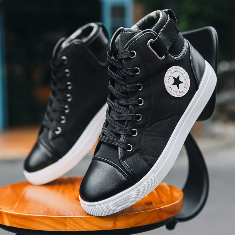 Wholesale  Fashion Trendy High Top Casual Sport Shoes Leather Boots Comfort Breathable Men's Canvas Sneakers