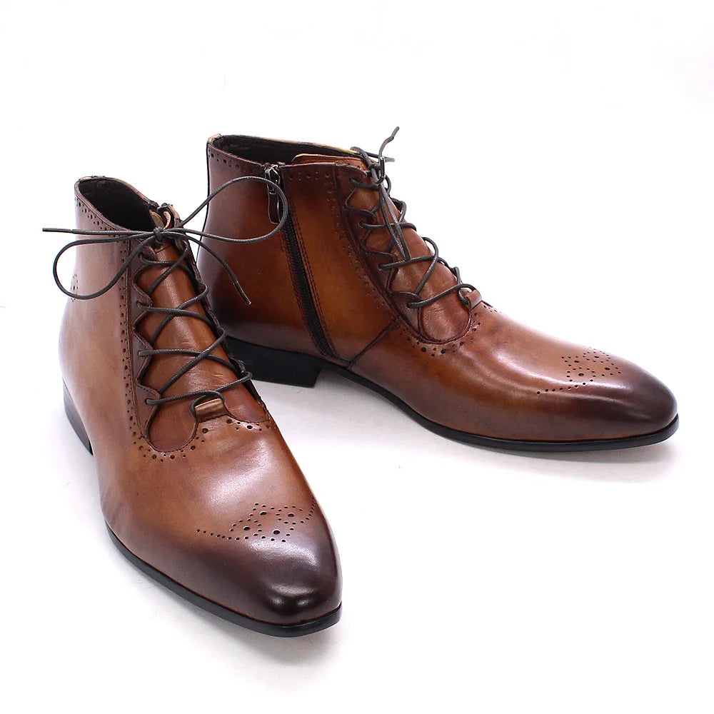New Arrivals Fashion Men Cowhide Martin Ankle & Bootie Pointed Handmade Genuine Leather Boots Lace-up for Men Martin Boots