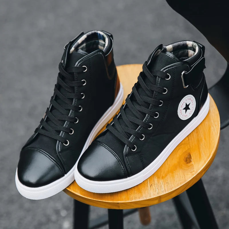 Wholesale  Fashion Trendy High Top Casual Sport Shoes Leather Boots Comfort Breathable Men's Canvas Sneakers