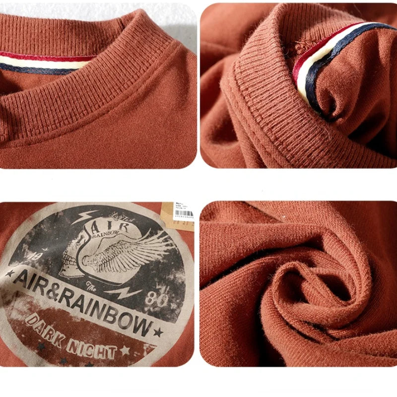 Men's Long Sleeve T-Shirt Spring and Autumn Pure Cotton Washed Distressed Brushed Trendy Tops