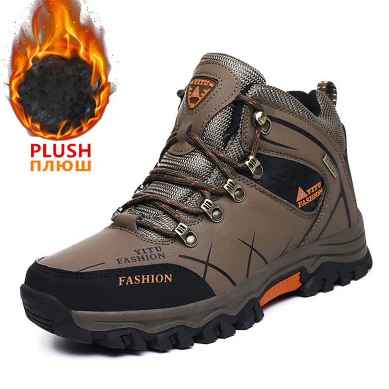 Men's Waterproof Winter Snow Boots - Insulated Leather Hiking Boots