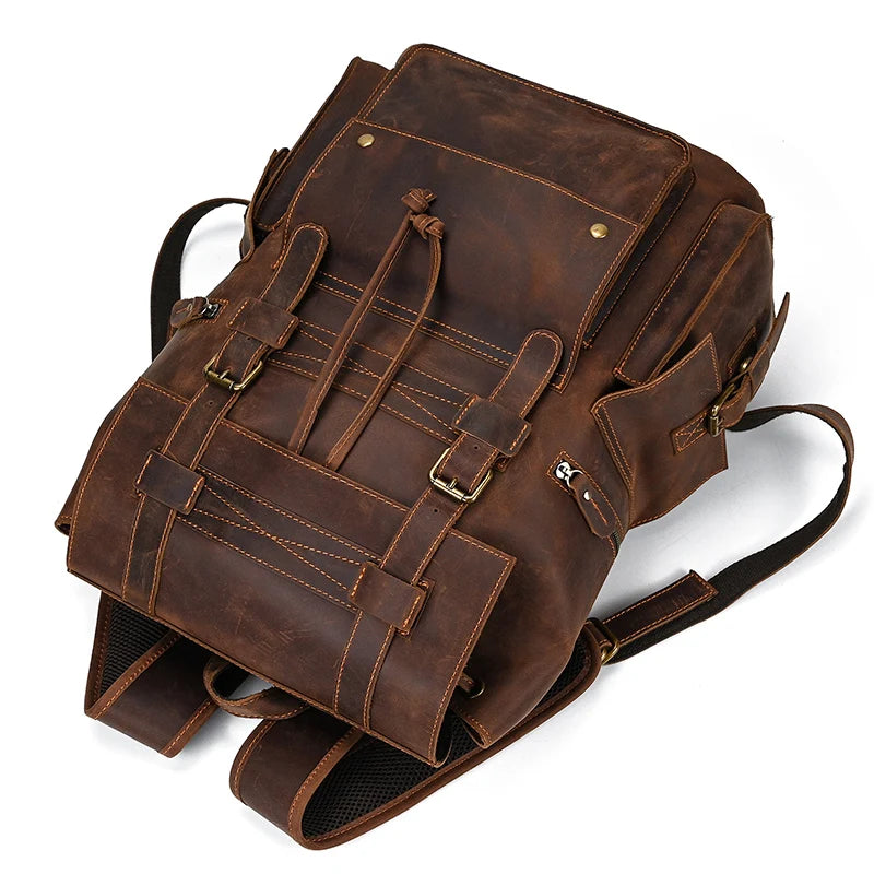 Luufan Vintage Fashion Men's Leather Backpack Genuine Leather Laptop Backpacks Real Cowhide Daypack Men's Leather Bagpack