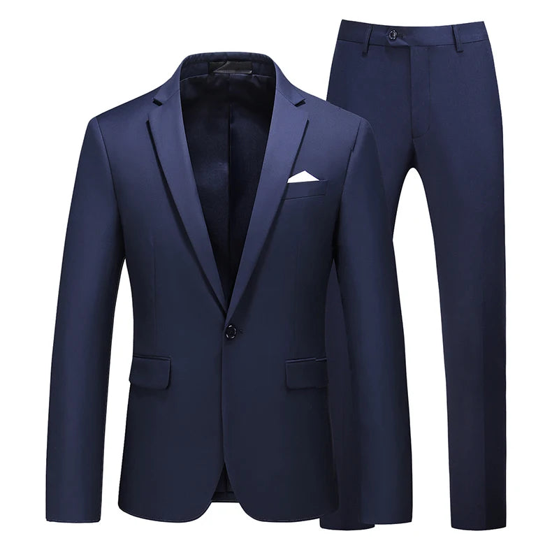 Men's Suit Jacket with Pants Slim Fit Formal Clothing Business Work Wedding Tuxedo Set - White Pink Red Suits