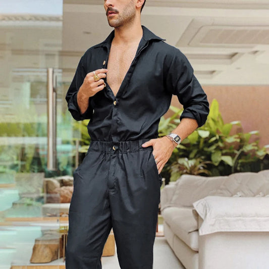 Men's Professional Work Jumpsuit - Long Sleeve Button-Down Coverall