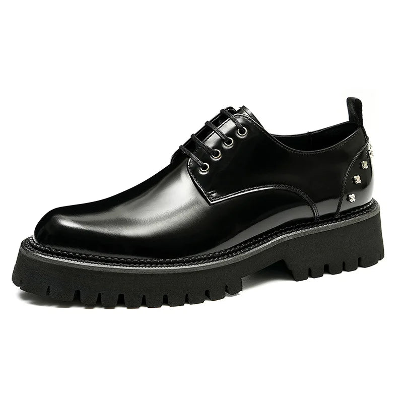 New Style 2025 Outdoor Walking Breathable Patent Genuine Leather Dress Shoes Men's Platform Handmade Wedding Party Shoes