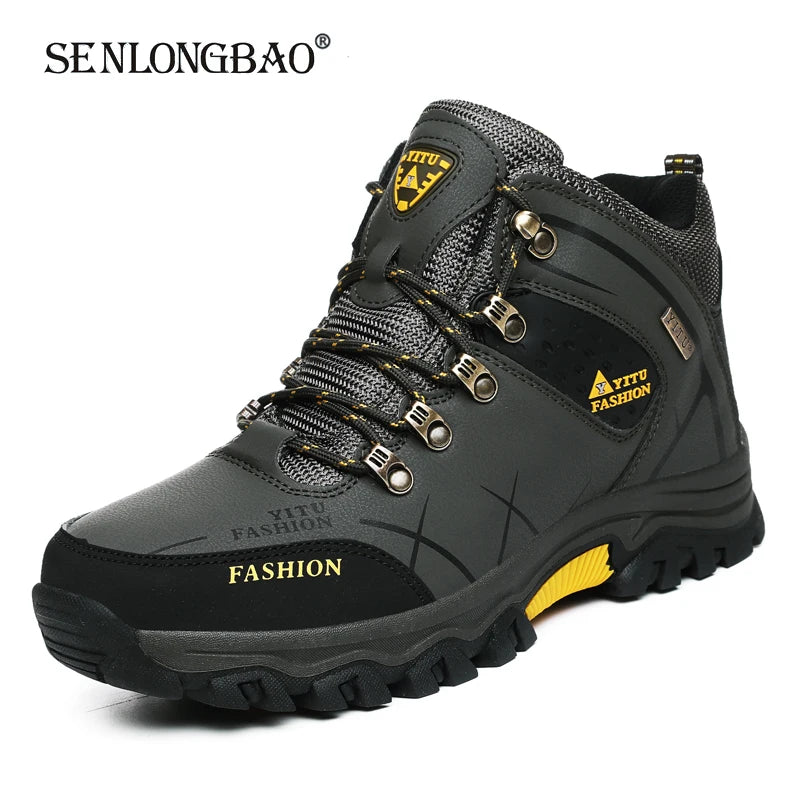 Men's Waterproof Winter Snow Boots - Insulated Leather Hiking Boots