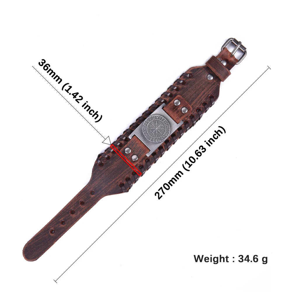 NONECN Charm Wide Leather Bracelet For Men Punk Braided Rope Alloy Cuff Bangle Viking Jewelry - Durable Zinc Alloy Cuff