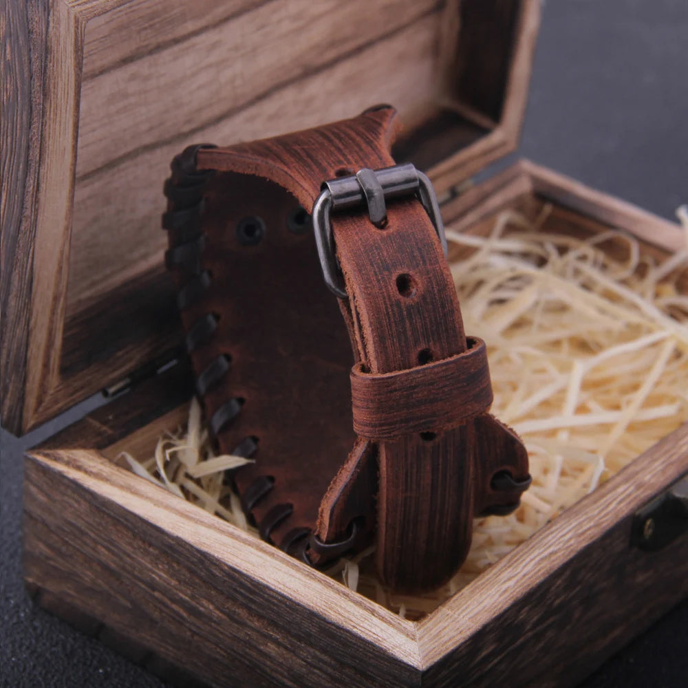 NONECN Charm Wide Leather Bracelet For Men Punk Braided Rope Alloy Cuff Bangle Viking Jewelry - Durable Zinc Alloy Cuff