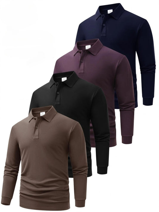 Men's Business Casual Long Sleeved Shirt Solid Color Polo Shirt Fashionable Breathable Comfortable Versatile Top