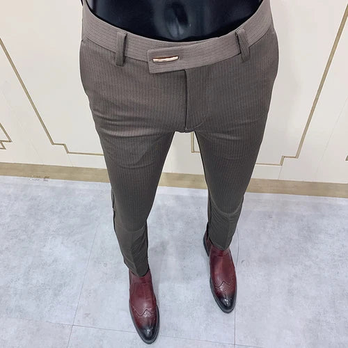 Striped Suit Elegant Office Business Slim Fit Dress Ankle Trousers
