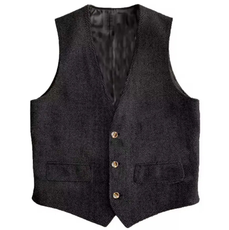 Herringbone Men's Slim-Fit Vest Waistcoat Vintage Regular For Wedding Banquet Work Business Casual Suit Vest