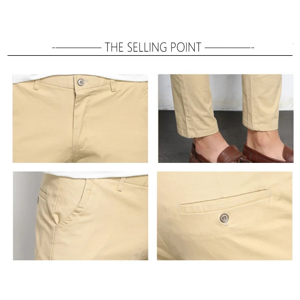 Men's Casual Straight-Leg Pants - Cotton Blend Ankle-Length Trousers