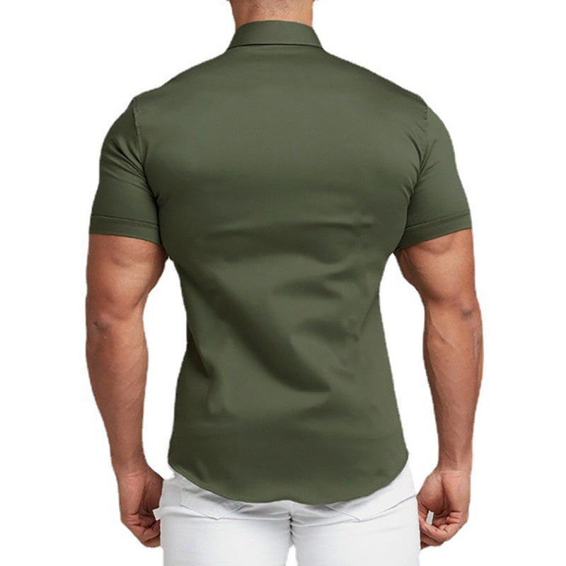 Summer Fashion Super Slim Fit Short Sleeve Shirts Men Classic Casual Dress Shirt Male Hipster Relaxed Luxe Formal Shirt