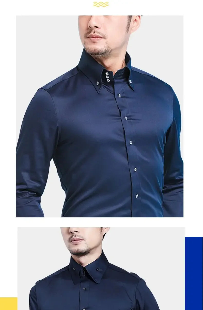 Men's Dress Shirts Non-ironing Formal Collar Shirt Fashion Korean Slim Solid Color Business Casual Shirt White Spring Autumn