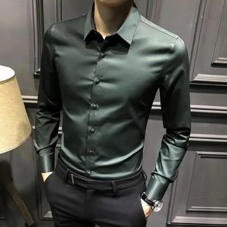 Dress Shirt Long Sleeve Silk Business Plain Man Tops Formal Shirts and Blouses for Men Office Cotton with Collar S Cool Clothing