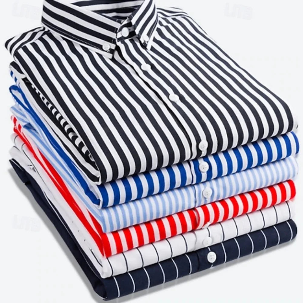 2026 Men's Formal Shirt - Horizontal Stripe Shirt - Buttoned Collar Shirt - Soft Fabrics Shirt - Wedding Style - Black - White -