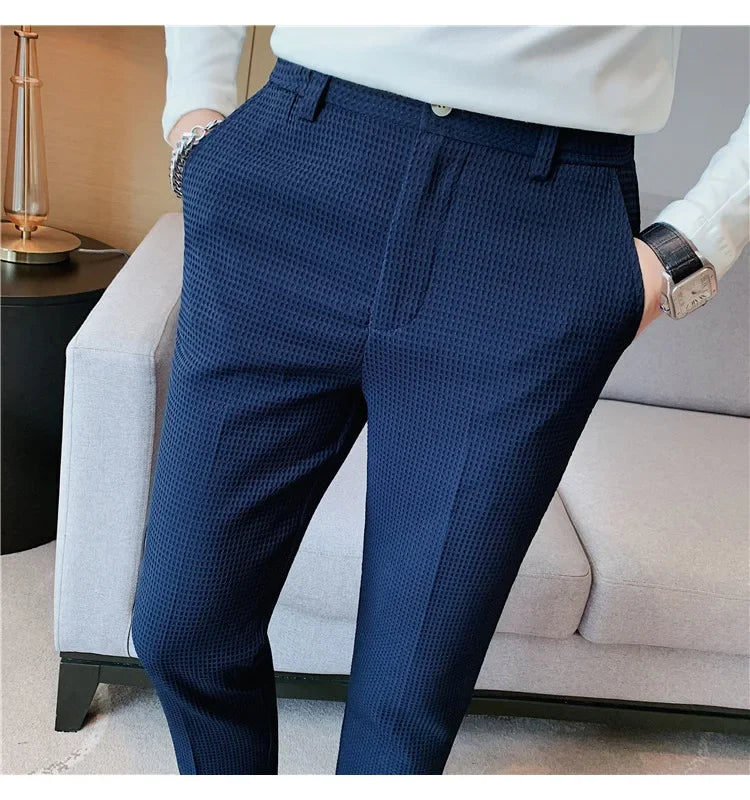 Men's Trendy High-end Feelslimming Plaid Suit Pants Casual Business Straight-leg Pants For Summer Lightweight Breathable