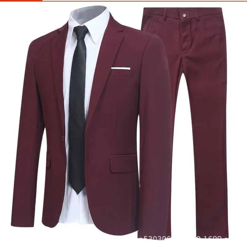 Men's Business Casual Groom Groomsmen Wedding Tuxedo Two Piece Formal Office Wear Party Suit