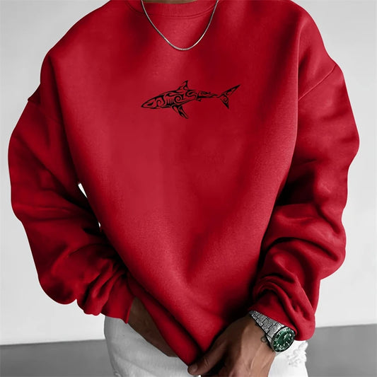 Men's 3D Fish Graphic Crew Neck Sweatshirt - Casual Oversized Pullover